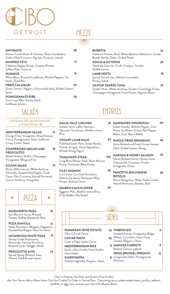 Our Menu – Cibo Detroit